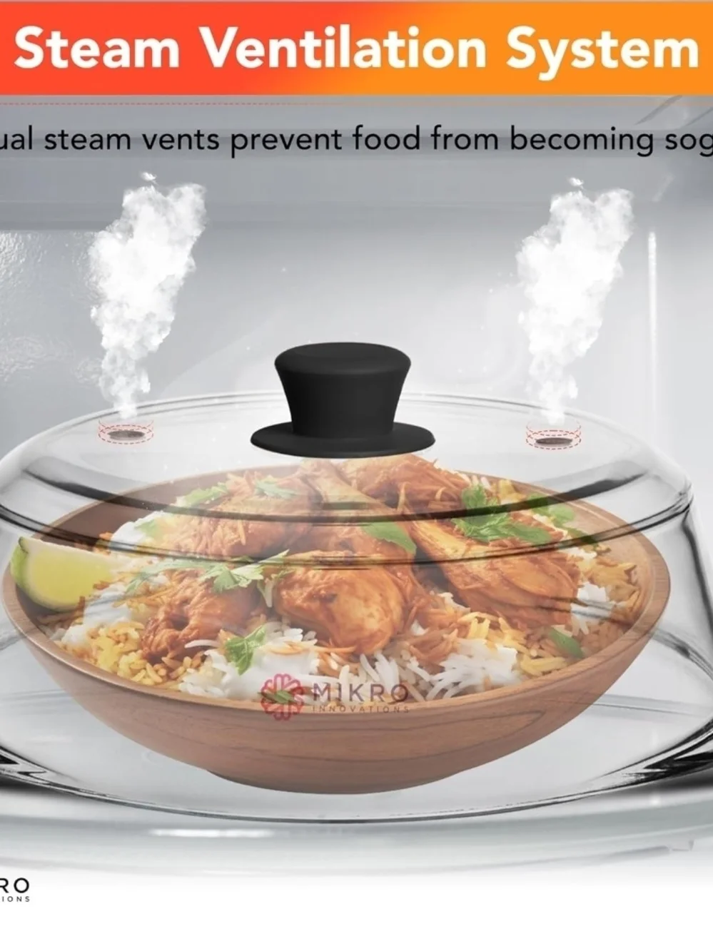 Mikro Innovations Glass Microwave Splatter Cover | 100% BPA Free - 10.5in